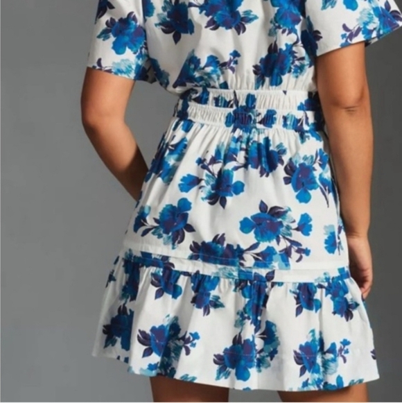Anthropologie White and Blue Floral Mini Dress - Picture 2 of 10